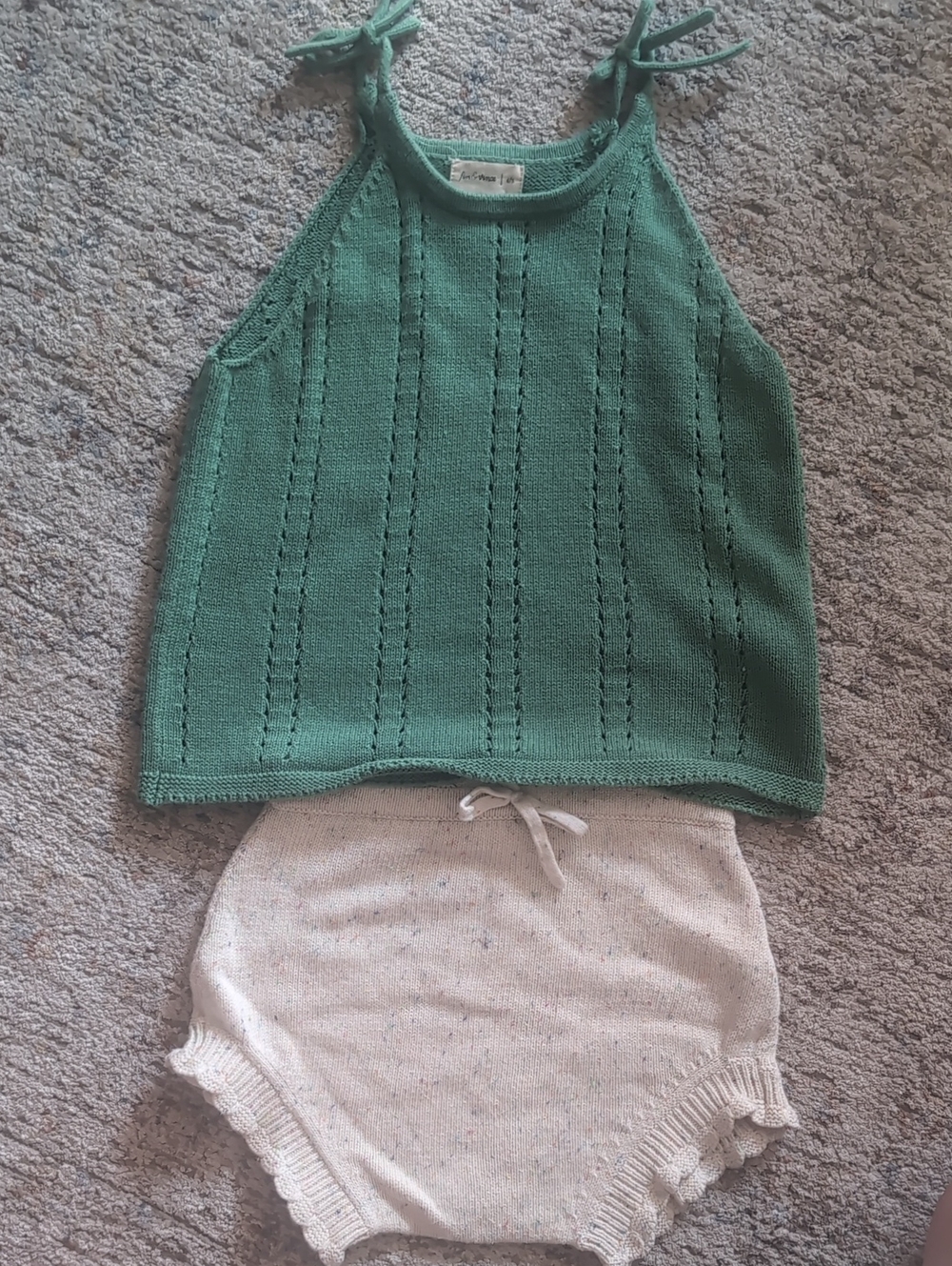 Kids Green Knit Tank and Cream Bloomers Matching Set